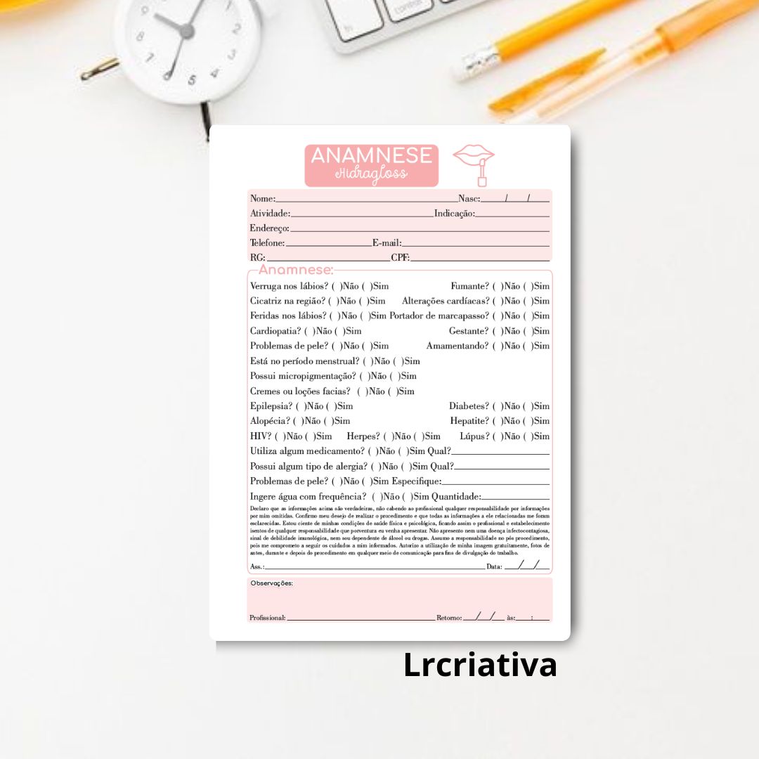 Ficha De Anamnese Hidragloss Lr Criativa 6040